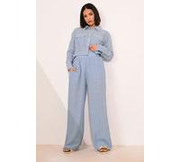 PixieGirl Women's Petite Linen Stripe Wide Leg Trousers in Blue | Size: 12 PixieGirl Blue 12