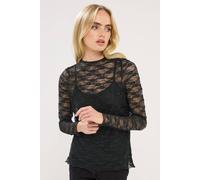 PixieGirl Women's Petite Long Sleeve Lace Top in Black | Size: 16 PixieGirl Black 16