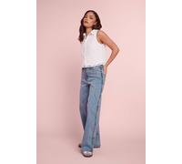 PixieGirl Women's Petite Plait Detail Wide Leg Jeans in Mid Blue | Size: 12S