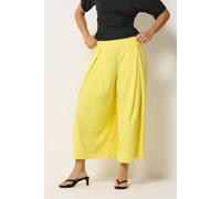 PixieGirl Women's Petite Pleated Cropped Wide Leg Trousers in Yellow | Size: 8