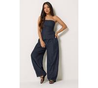 PixieGirl Women's Petite Pleated Wide Leg Jeans in Dark Blue | Size: 16S