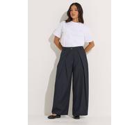 PixieGirl Women's Petite Pleated Wide Leg Trousers in Dark Navy | Size: 18S
