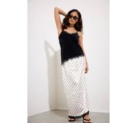 PixieGirl Women's Petite Polka Dot Satin Maxi Skirt in White | Size: 8