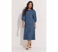 PixieGirl Women's Petite Puff Sleeve Midi Dress in Mid Blue | Size: 10
