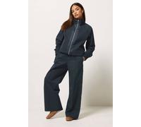 PixieGirl Women's Petite Satin Trim Wide Leg Trousers & Jacket Set in Mid Navy | Size: 14