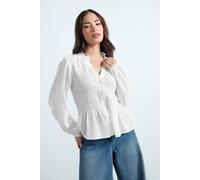 PixieGirl Women's Petite Shirred Long Sleeve Shirt in White | Size: 16 PixieGirl White 16