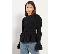 PixieGirl Women's Petite Shirred Smock Top in Black | Size: 10 PixieGirl Black 10