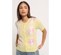 PixieGirl Women's Petite Short Sleeve Argyle Cardigan in Lemon | Size: 10-12 PixieGirl Lemon 10-12