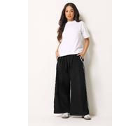 PixieGirl Women's Petite Side Stripe Linen Wide Leg Trousers in Black | Size: 14S PixieGirl Black 14S