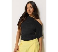 PixieGirl Women's Petite Slash Neck Ruched T-Shirt in Black | Size: 18 PixieGirl Black 18