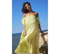 PixieGirl Women's Petite Stripe Bardot Midaxi Dress in Lime | Size: 8