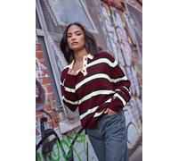 PixieGirl Women's Petite Stripe Rugby Jumper in Burgundy | Size: 16-18 PixieGirl Burgundy 16-18