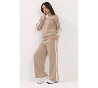 PixieGirl Women's Petite Stripe Sweatshirt & Wide Leg Joggers Set in Natural | Size: 12 PixieGirl Natural 12