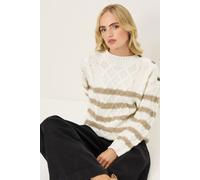 PixieGirl Women's Petite Striped Cable Knit Jumper in Ivory | Size: 16-18 PixieGirl Ivory 16-18
