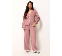 PixieGirl Women's Petite Textured Wide Leg Trousers in Pink | Size: 8S