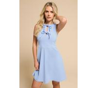 PixieGirl Women's Petite Tie Front Full Mini Dress in Light Blue | Size: 10