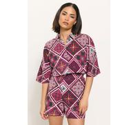 PixieGirl Women's Petite Tile Print Short Sleeve Shirt in Purple | Size: 14 PixieGirl Purple 14
