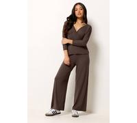 PixieGirl Women's Petite Wrap Top & Wide Leg Trousers in Chocolate | Size: 14