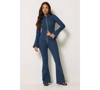 PixieGirl Women's Petite Zip Front Kick Flare Jeans in Indigo | Size: 10S
