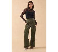 PixieGirl Women's Petite Zip Wide Leg Trousers in Dark Green | Size: 14 PixieGirl Dark Green 14