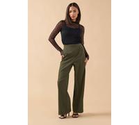 PixieGirl Women's Petite Zip Wide Leg Trousers in Dark Green | Size: 8