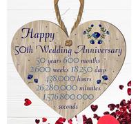 Pixie's Gift 50th Wedding Anniversary" Commemorative Wooden Heart Plaque - Handcrafted from FSC-Certified Wood, UK Made - Gift For Golden Anniversary or Couples (Medium: 15 cm (H) × 13 cm (W))