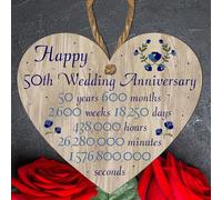 Pixie's Gift 50th Wedding Anniversary" Commemorative Wooden Heart Plaque - Handcrafted from FSC-Certified Wood, UK Made - Gift For Golden Anniversary or Couples