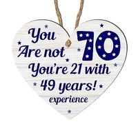 Pixie's Gifts 70th Birthday Handcrafted Wooden Heart Plaque - A Unique, Personalised 70th Birthday Gift for Men and Women, with Humorous Quote and Rustic Design, Made in the UK
