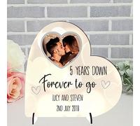 Pixie's Gifts Capture Your Love Story with a Personalised Anniversary Wooden Photo Heart Couple Plaque - Gift for 1st, 5th, 30th, or 50th Anniversary Celebrations (Mdf Wood 8.5cm x 8.5cm, Gold Hearts)