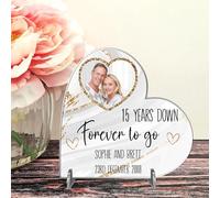 Pixie's Gifts Capture Your Love Story with a Personalised Anniversary Wooden Photo Heart Couple Plaque - Gift for 1st, 5th, 30th, or 50th Anniversary Celebrations (Acrylic 8.5cm x 8.5cm, White Marble)