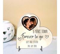 Pixie's Gifts Capture Your Love Story with a Personalised Anniversary Wooden Photo Heart Couple Plaque - Gift for 1st, 5th, 30th, or 50th Anniversary Celebrations (Acrylic 19cm x 19cm, Gold Hearts)