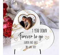 Pixie's Gifts Capture Your Love Story with a Personalised Anniversary Wooden Photo Heart Couple Plaque - Gift for 1st, 5th, 30th, or 50th Anniversary Celebrations (Mdf Wood 19cm x 19cm, White Marble)