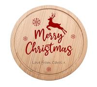 Pixie's Gifts Create Cherished Memories with Our Personalised Wooden Christmas Cheese Board - Add Your Family Name for a Merry Christmas Touch! This Festive Round Platter (Merry Christmas Reindeer)