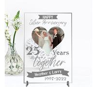 Pixie's Gifts Personalised Anniversary Plaque - Custom A5/A4 MDF & Acrylic Sign - Perfect for Celebrating Milestones (Silver 25th anniversary, Acrylic A5 21cm x 15cm)