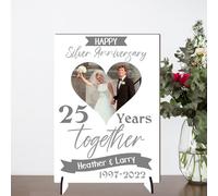 Pixie's Gifts Personalised Anniversary Plaque - Custom A5/A4 MDF & Acrylic Sign - Perfect for Celebrating Milestones (Silver 25th anniversary, Mdf Wood A4 30cm x 21cm)