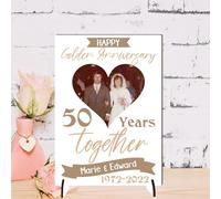 Pixie's Gifts Personalised Anniversary Plaque - Custom A5/A4 MDF & Acrylic Sign - Perfect for Celebrating Milestones (Golden 50th anniversary, Mdf Wood A4 30cm x 21cm)