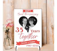 Pixie's Gifts Personalised Anniversary Plaque - Custom A5/A4 MDF & Acrylic Sign - Perfect for Celebrating Milestones (Coral 35th anniversary, Mdf Wood A5 21cm x 15cm)