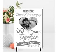 Pixie's Gifts Personalised Anniversary Plaque - Custom A5/A4 MDF & Acrylic Sign - Perfect for Celebrating Milestones (Diamond 60th anniversary, Mdf Wood A5 21cm x 15cm)