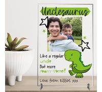 Pixie's Gifts Personalised 'Auntisaurus', 'Unclesaurus', 'Daddysaurus' Photo Plaques - Like Regular Auntie, Uncle, or Daddy But More Roarrr-some! (Unclesaurus, Acrylic A5 21cm x 15cm)