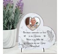 Pixie's Gifts Personalised Bereavement Photo Plaque, Custom Memorial, Available in MDF or Acrylic, Heartfelt Heaven Quote, (Mdf Wood 8.5cm x 8.5cm, Grey Feather)