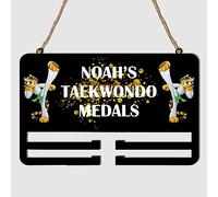 Pixie's Gifts Personalised Boys' Bedroom Karate/Taekwondo Medal Holder Storage Rail - Child's Wall Sign 3mm MDF Wood (Taekwondo, Double Rail)