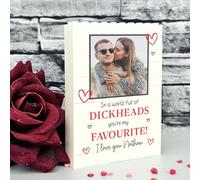 Pixie's Gifts Personalised Building Blocks Photo Plaque | Funny Rude Valentine's Gift for Couples | In a World Full of Dickheads You're My Favourite Custom Photo Keepsake (Medium - 10.8cm x 8cm)