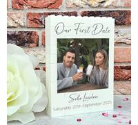 Pixie's Gifts Personalised Building Blocks Photo Plaque Our First Date | Custom Photo & Editable Text Romantic Keepsake | Couples Memory Gift for Anniversary (Square Photo, Small - 7.9cm x 6.4cm)