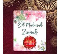 Pixie's Gifts Personalised Eid Mubarak Name Money Cash Note and Chocolate Holder Plaque - Custom wooden Arabic Gift for Eid Celebrations, and Special Islamic Gifting Occasions (White Floral)