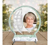 Pixie's Gifts Personalised 'Feathers Appear When Angels Are Near' Acrylic Freestanding Photo Plaque for Bereavement Remembrance of Loved Ones in Heaven (Green)