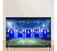 Pixie's Gifts Personalised Football Plaque for Dads - Family Dream Team Football is the Game Design for Father’s Day or Birthdays Daddy's No.1 Team (MDF Wood - A4-30cm x 21cm, 5 Shirts, Unframed)
