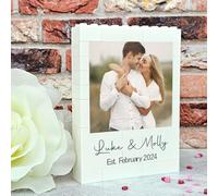 Pixie's Gifts Personalised Freestanding Building Blocks Photo Plaque | Custom Photo & Text Couple Keepsake | Established Date | For Boyfriend Girlfriend Husband Wife (Large - 12.7cm x 9.6cm)