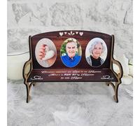 Pixie's Gifts Personalised Freestanding Memorial Bench Plaque 3 Photo Uploads - Because Someone We Love Is in Heaven Quote Wooden Display Keepsake Gift (Brown)