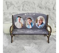 Pixie's Gifts Personalised Freestanding Memorial Bench Plaque 3 Photo Uploads - Because Someone We Love Is in Heaven Quote Wooden Display Keepsake Gift (Grey)