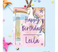 Pixie's Gifts Personalised Happy Birthday Money Note Holder Plaque - Custom Name Gift for Kids, Teens & Adults - Unique Wooden MDF Money Slot Keepsake - Creative Birthday Cash Idea (Unicorn)